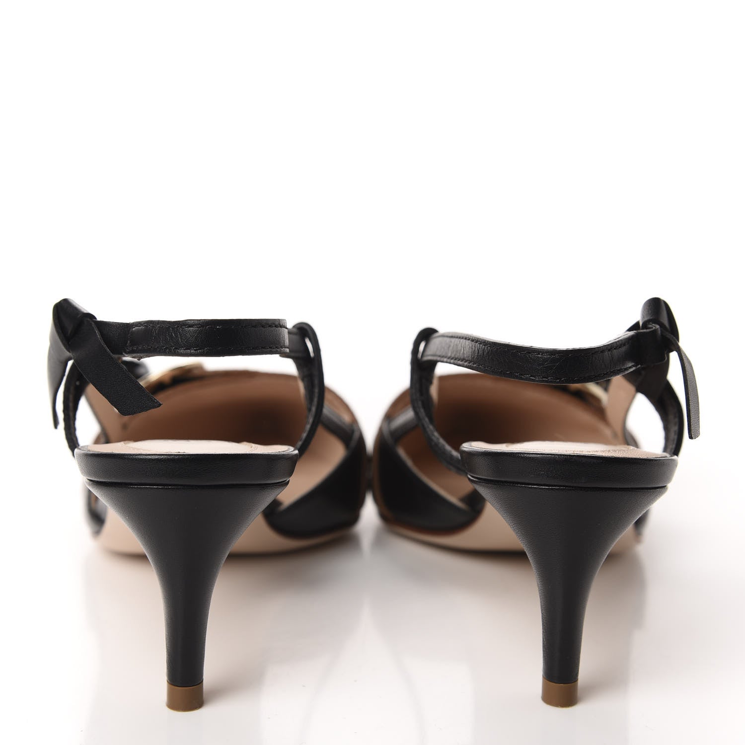 Fendi Vitello FF Embossed Pearland Decollete Aperta Slingback Pumps 36 Black Tobacco Moro 5 of 9
