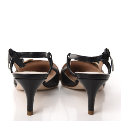 Fendi Vitello FF Embossed Pearland Decollete Aperta Slingback Pumps 36 Black Tobacco Moro 5 of 9