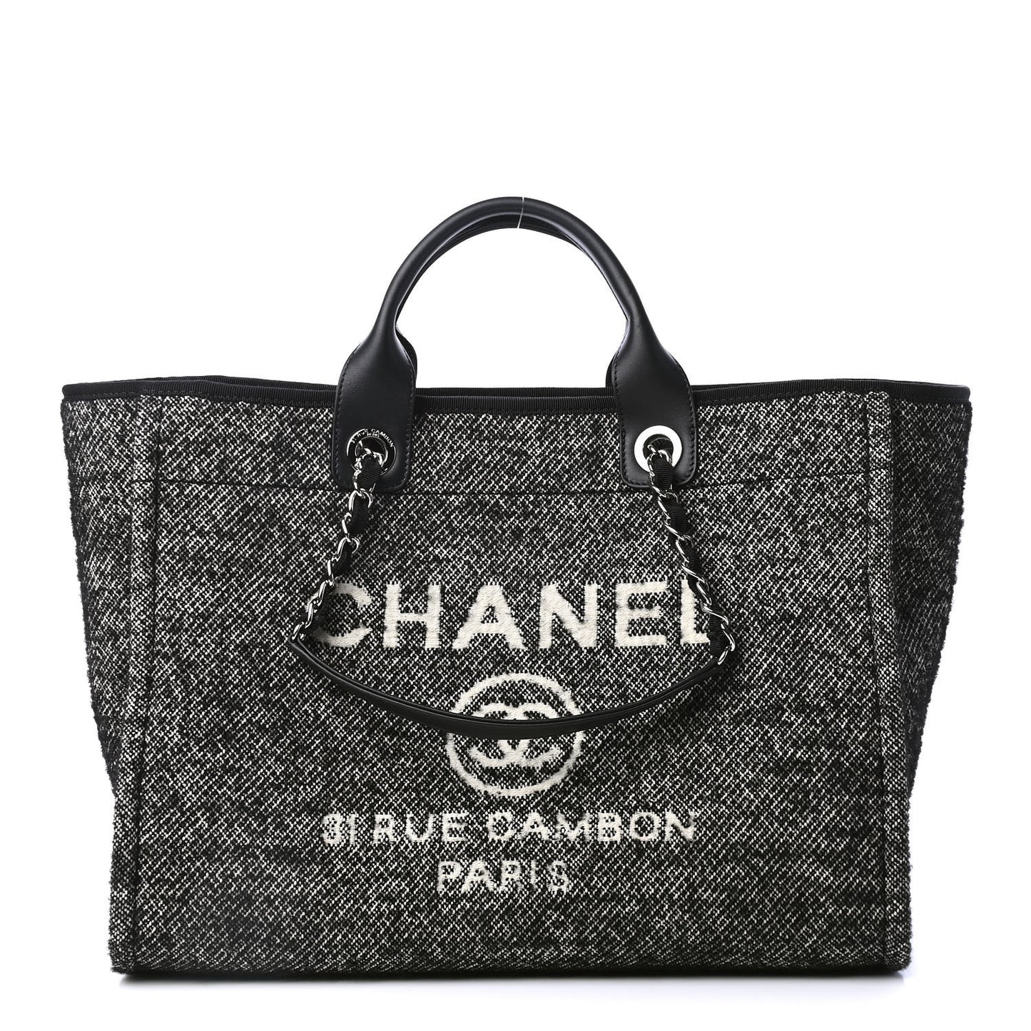 Mixed Fibers Calfskin Medium Deauville Tote Black