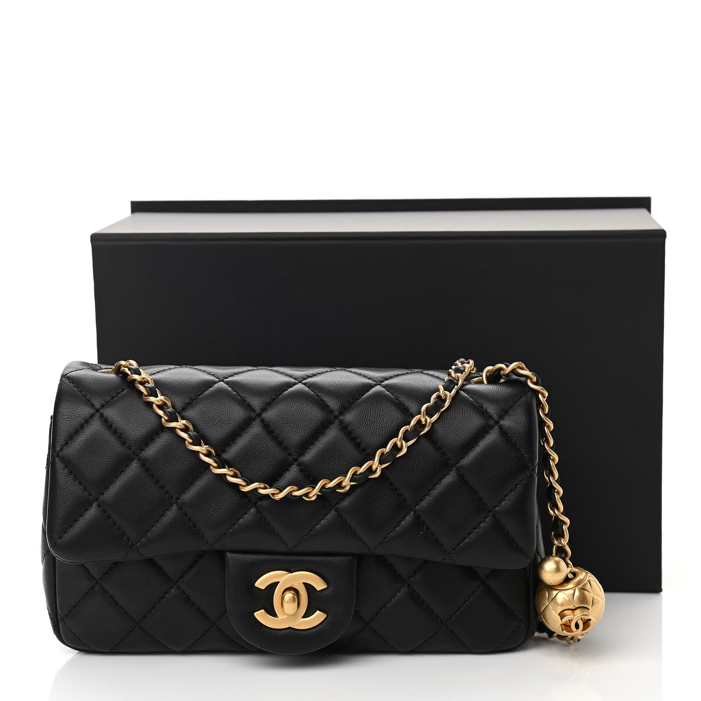 Lambskin Quilted Mini Rectangular Pearl Crush Flap Black