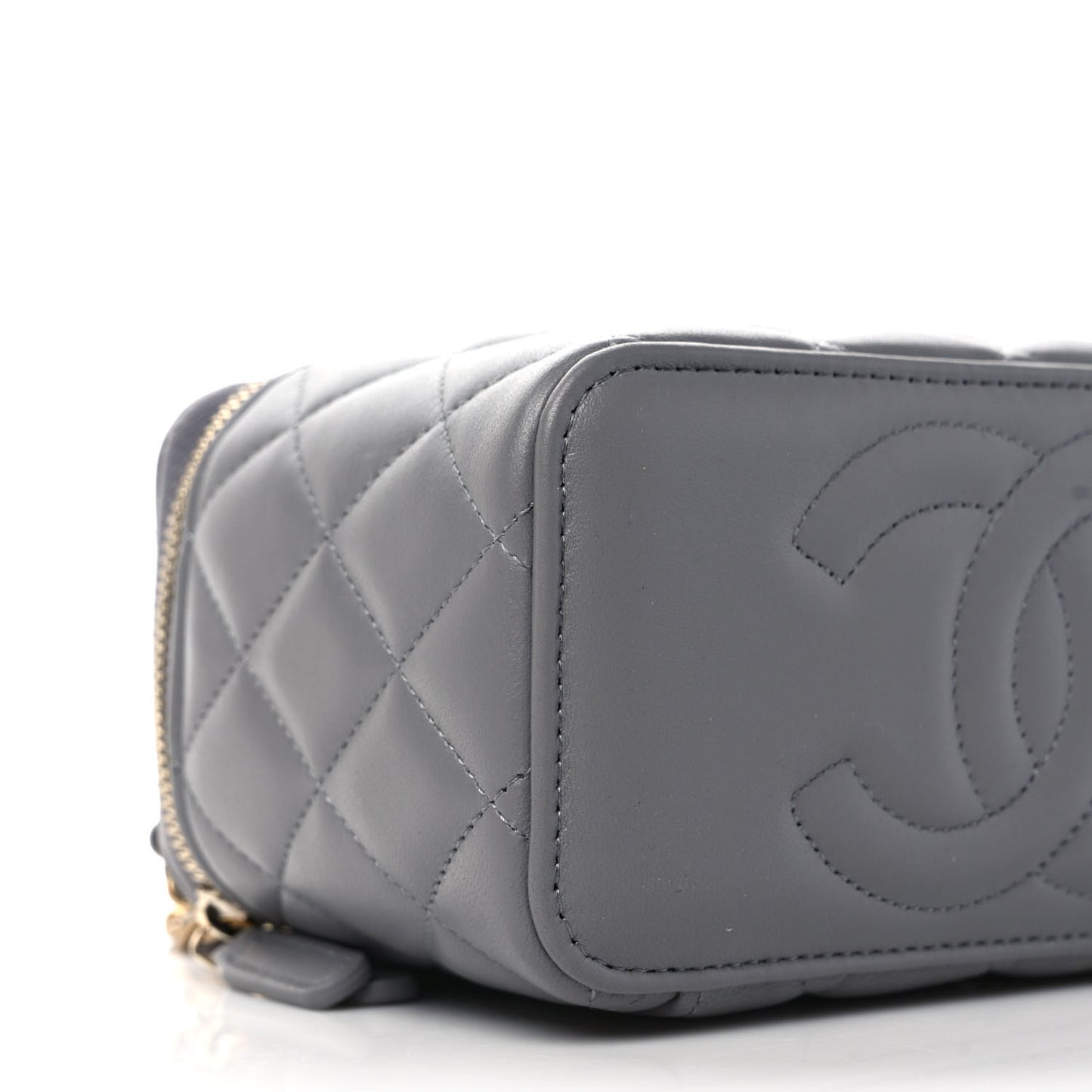Lambskin Quilted Metal Small Top Handle Vanity Case With Chain Grey