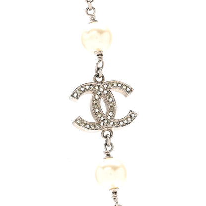 Chanel Crystal Pearl CC Long Necklace Silver 4 of 8