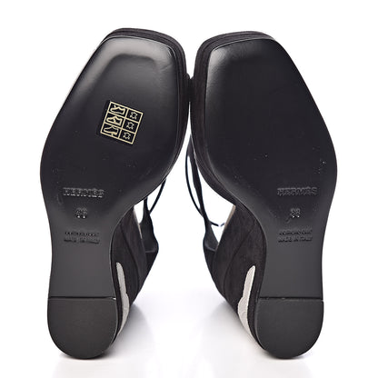 Hermes Suede Goatskin Tournis Wedge Sandals 36 Black 5 of 9