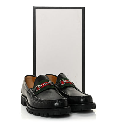 Gucci Cirano Lux Web Mens Horsebit Lug Sole Loafers 8.5 Black 9 of 9