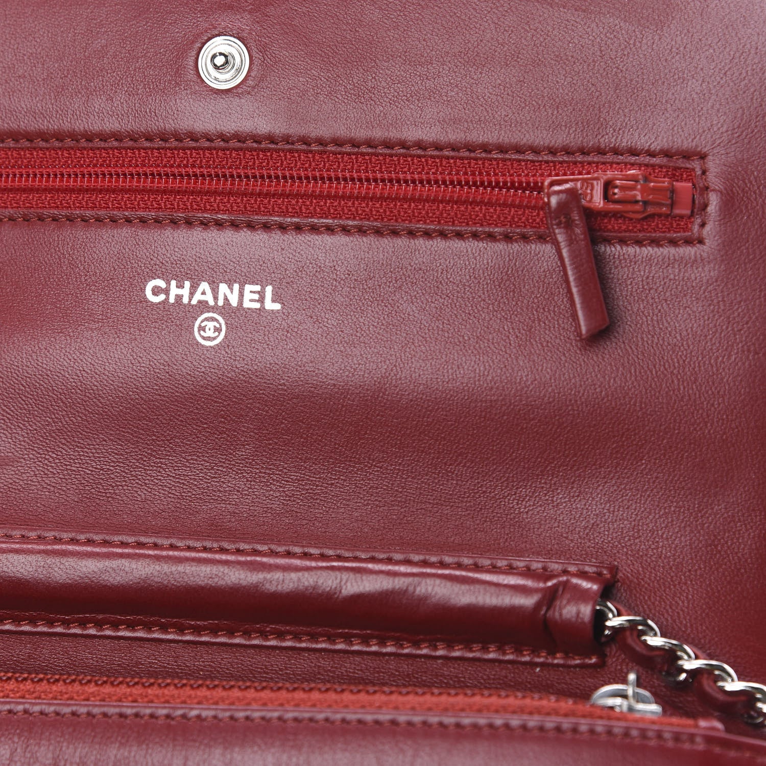 Chanel Lambskin Quilted Wallet On Chain WOC Red 13 of 15