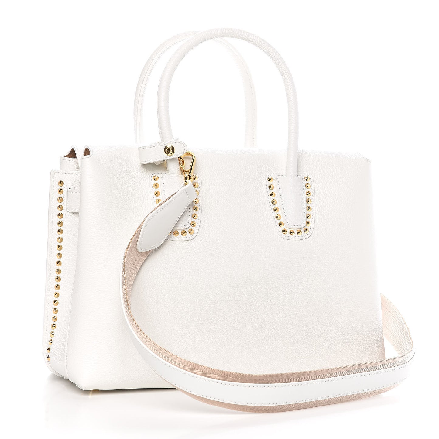 Grained Calfskin Studded Medium Milla Tote White