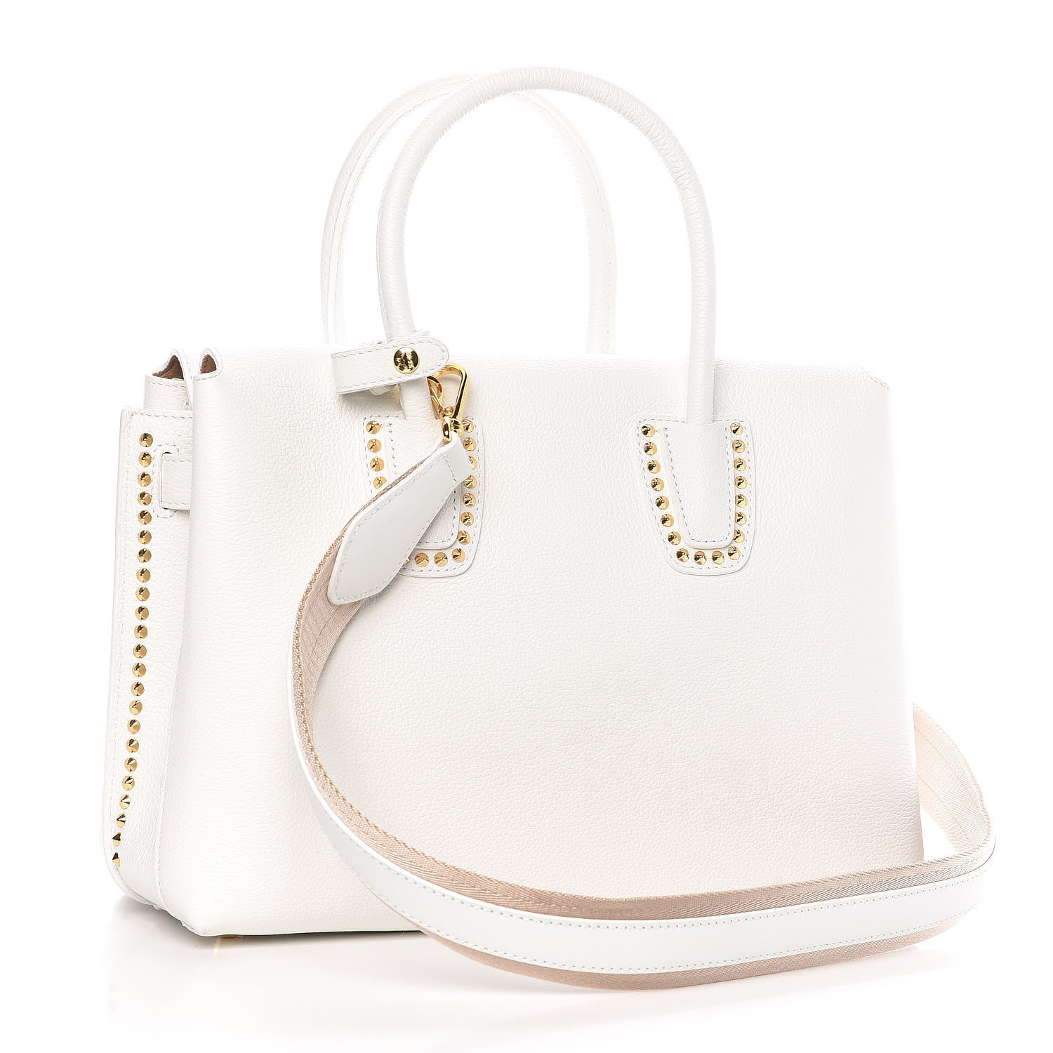 MCM Grained Calfskin Studded Medium Milla Tote White 3 of 11
