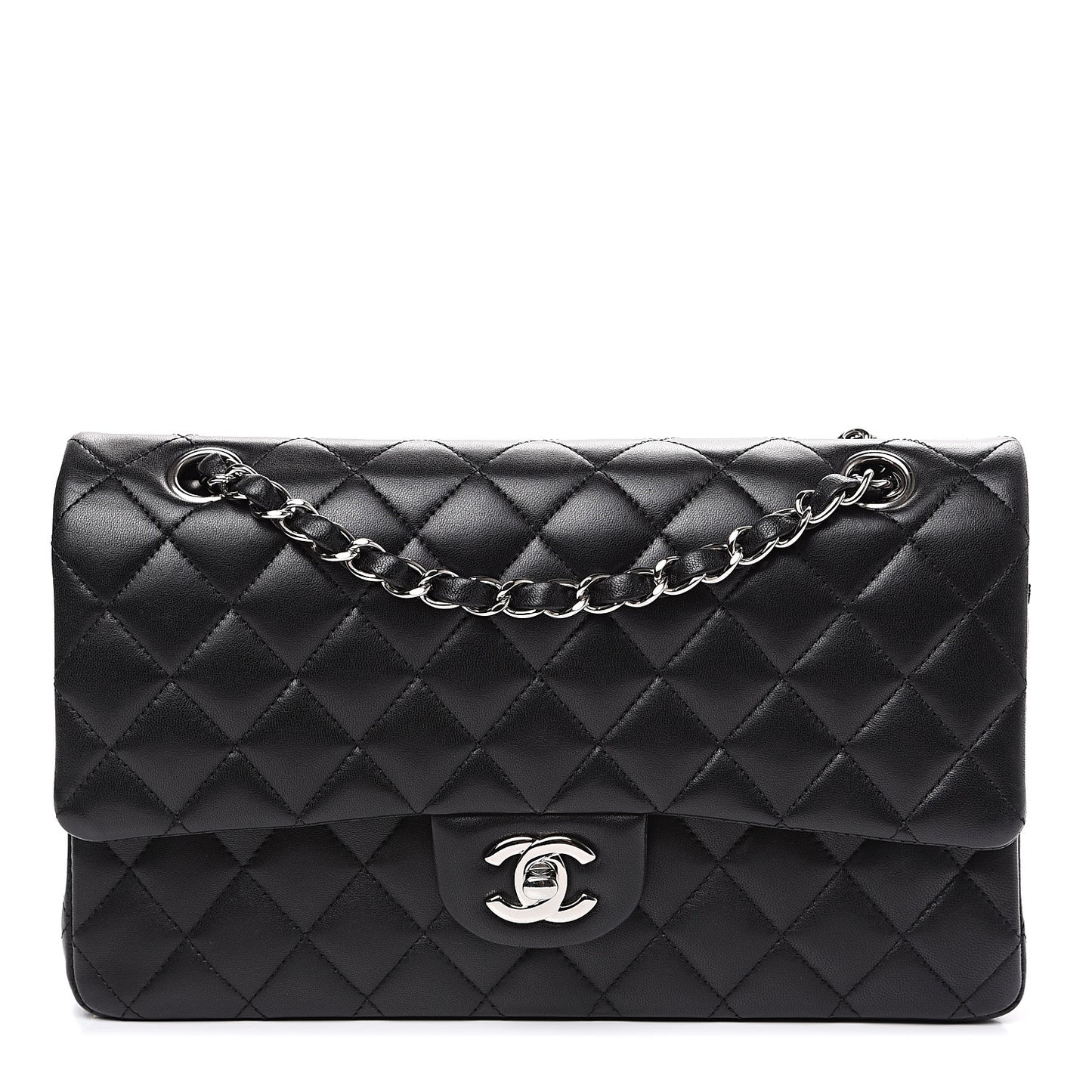 Lambskin Quilted Medium Double Flap Black