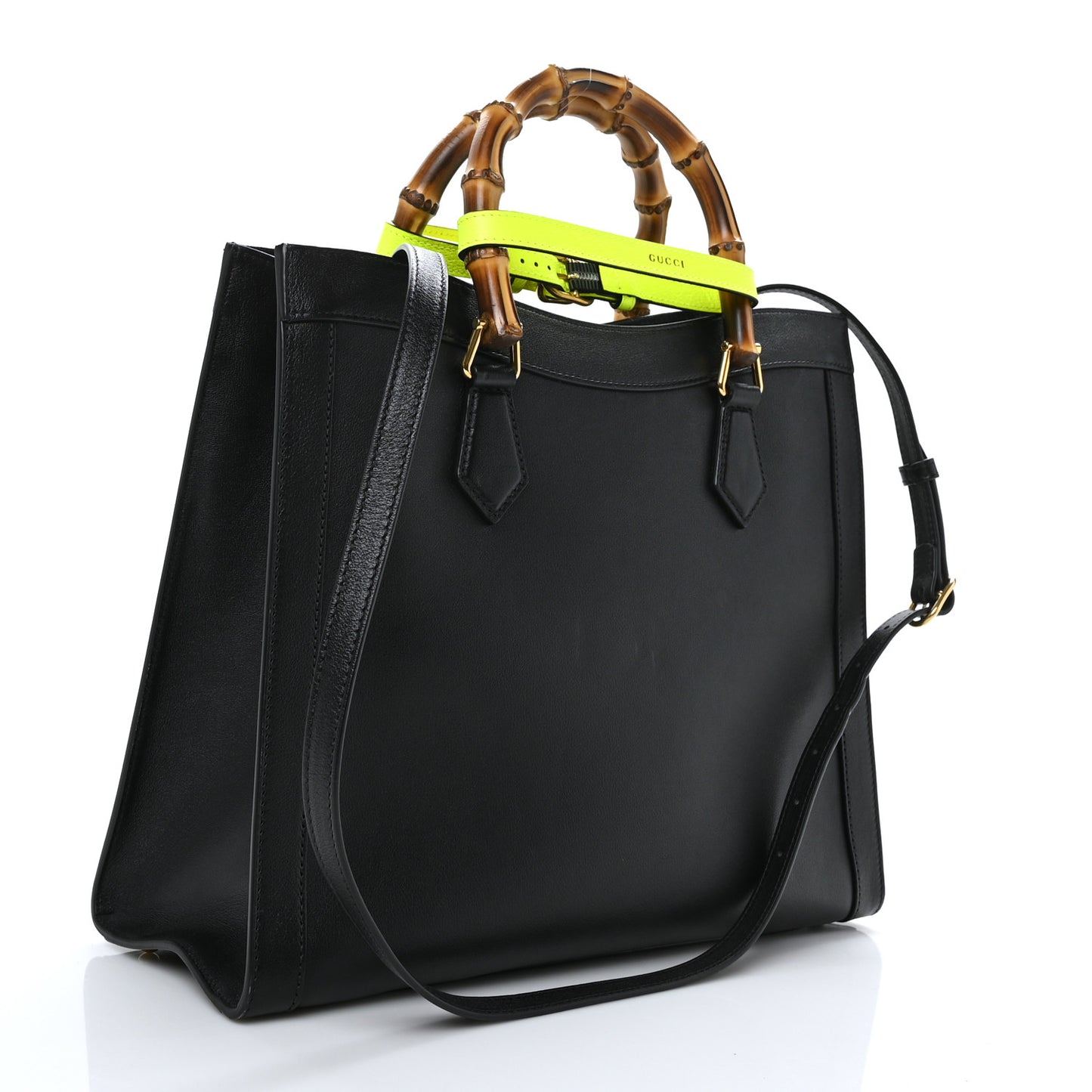 Calfskin Medium Diana Tote Bag Black Yellow Fluo