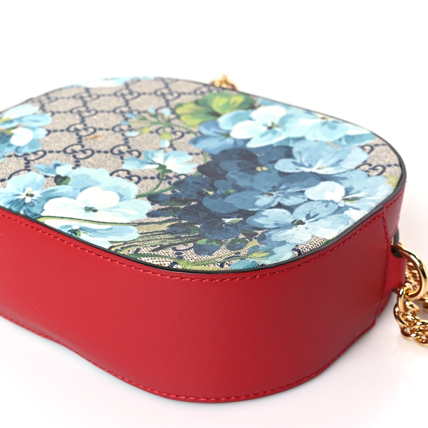 GG Supreme Monogram Blooms Mini Chain Shoulder Bag Beige Blue Navy Hibiscus Red
