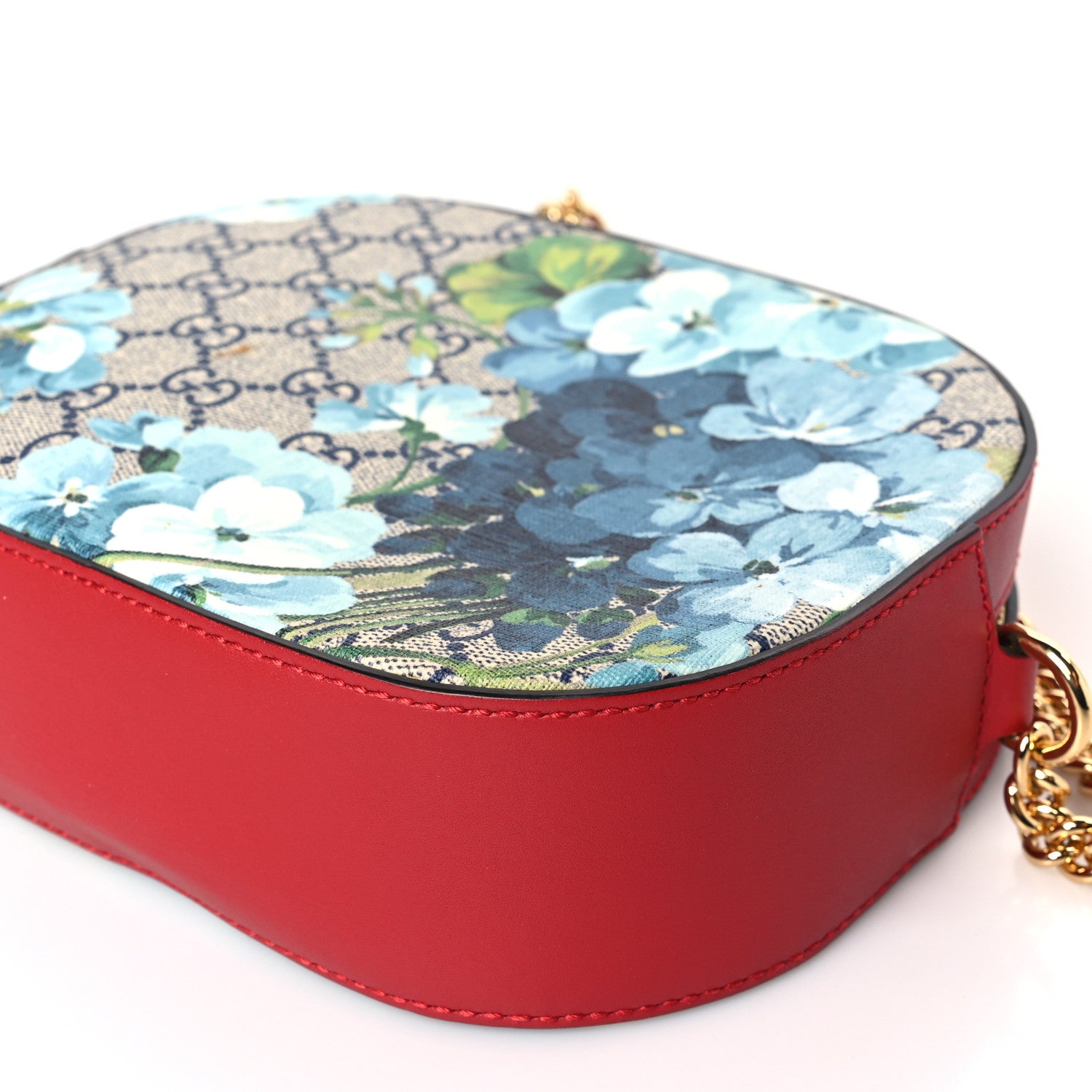 Gucci GG Supreme Monogram Blooms Mini Chain Shoulder Bag Beige Blue Navy Hibiscus Red 9 of 10