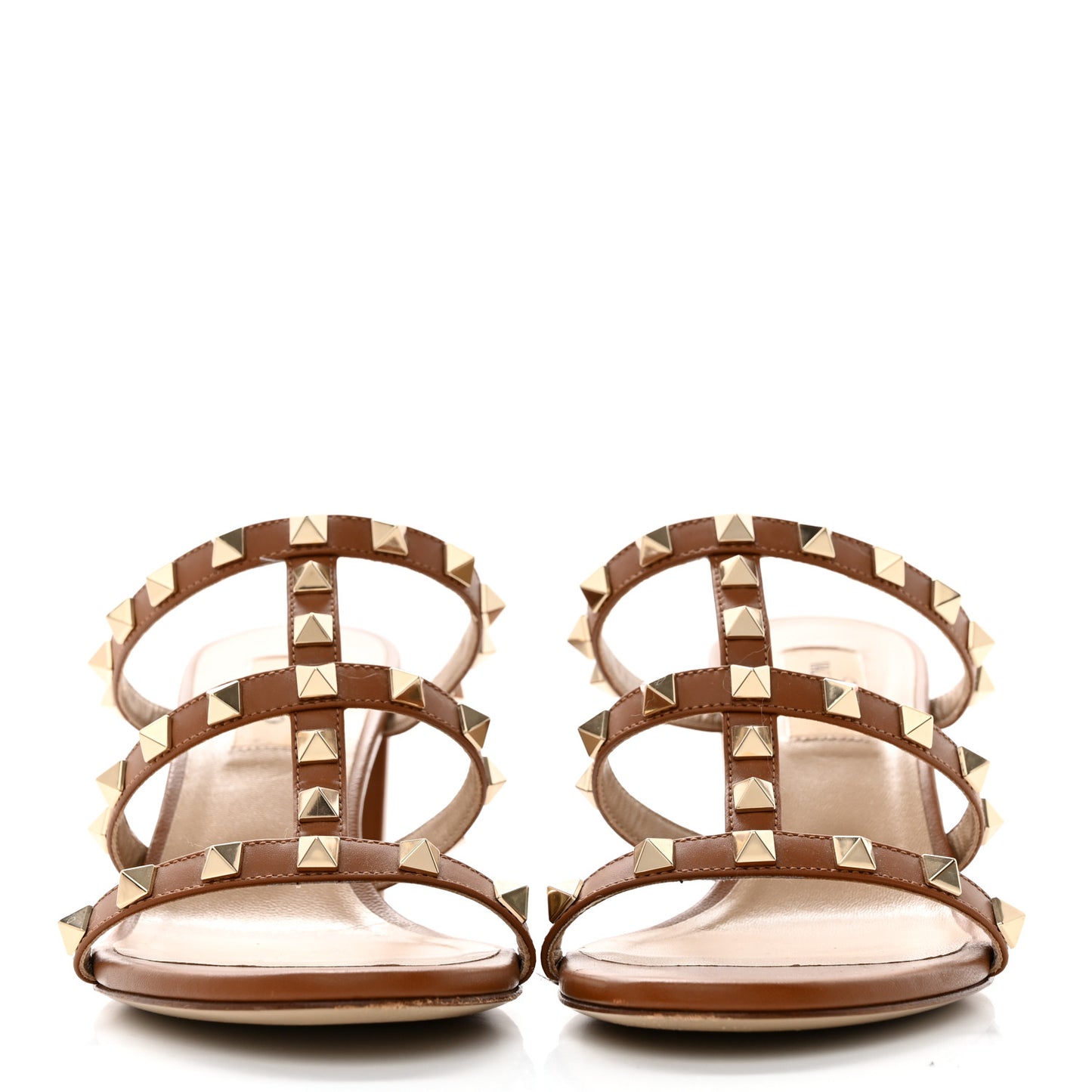 Calfskin Nappa Rockstud 60mm Caged Slide Sandals 37 Tobacco
