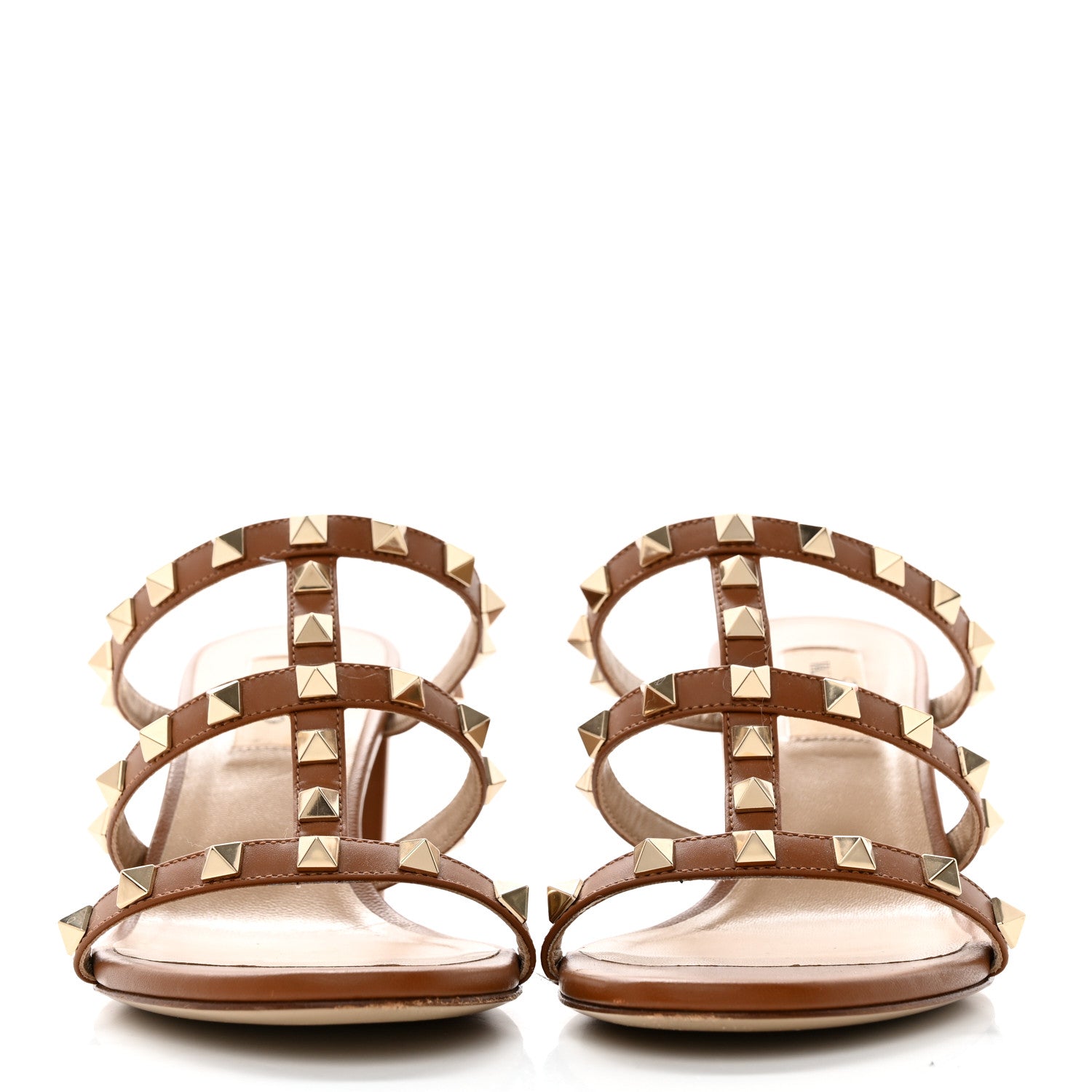 Valentino Garavani Calfskin Nappa Rockstud 60mm Caged Slide Sandals 37 Tobacco 2 of 9