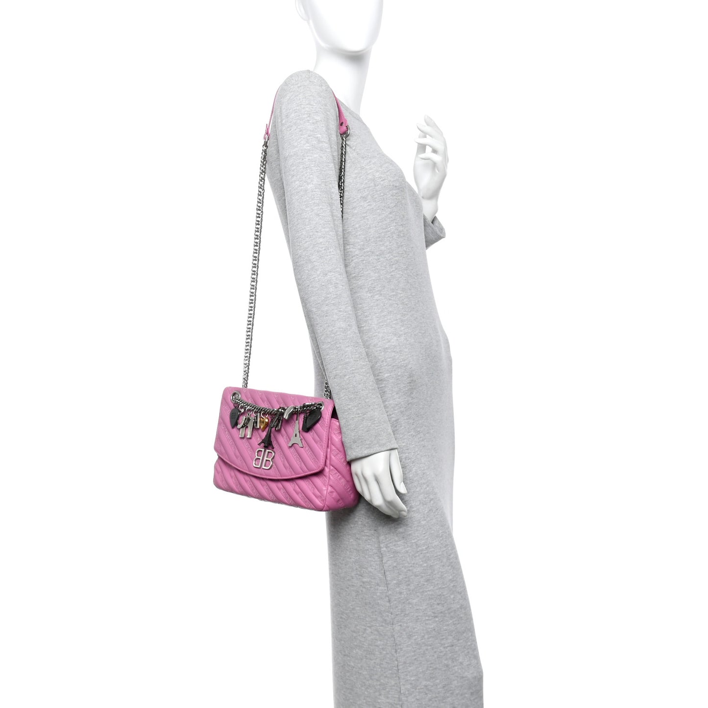 Calfskin Logo Matelasse M BB Chain Shoulder Bag Pink
