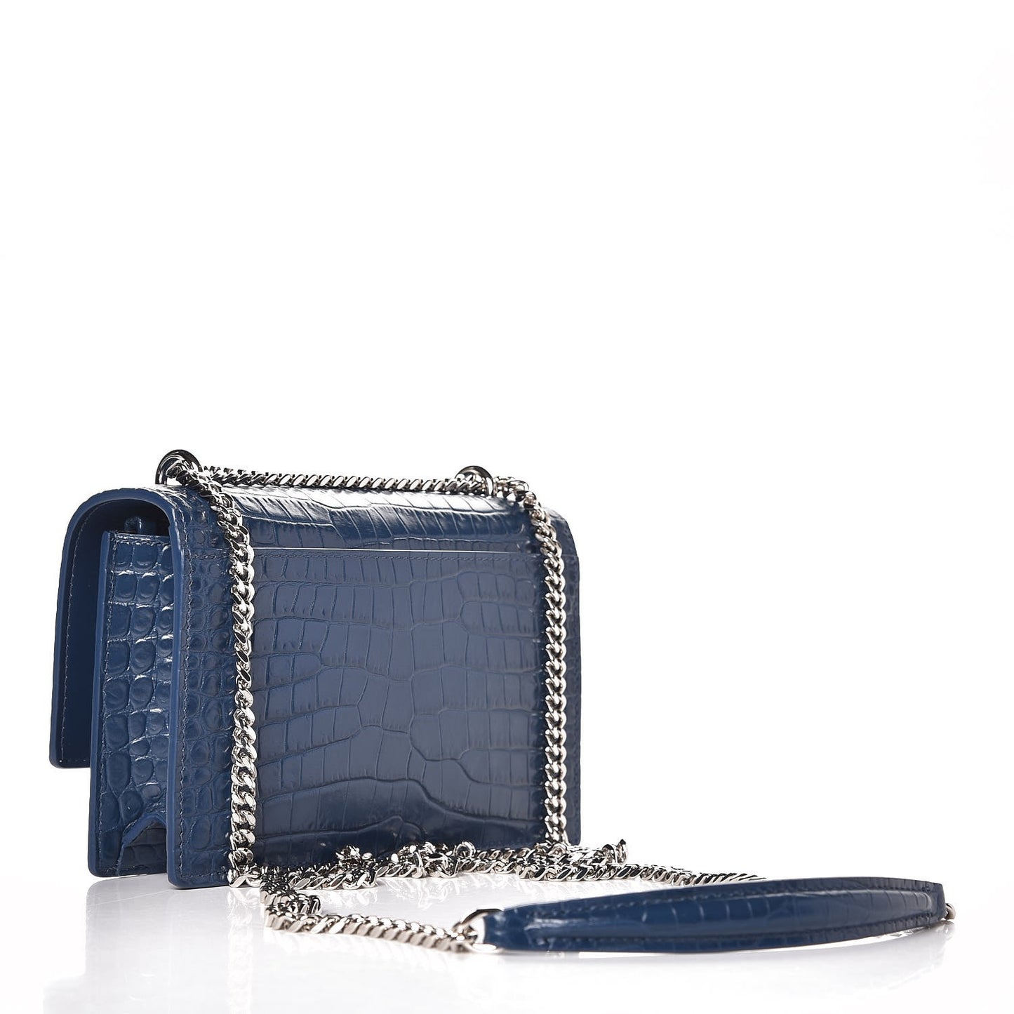 Calfskin Crocodile Embossed Monogram Sunset Chain Wallet Denim