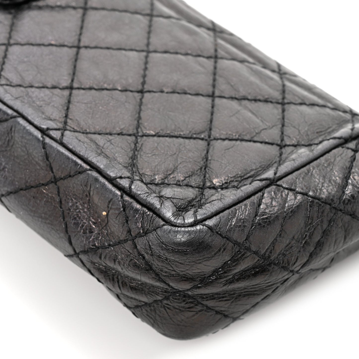 Glazed Calfskin Quilted Reissue Double Flap Clutch Black