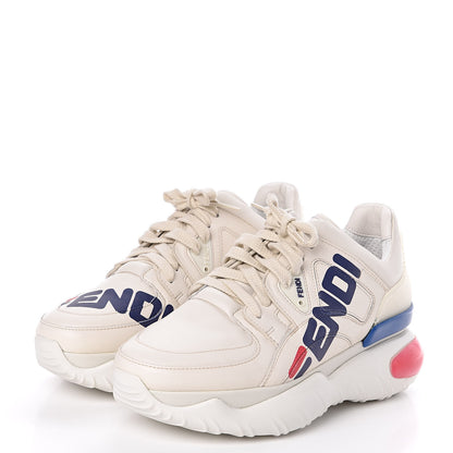 Fendi X FILA Vitello Mania Painted Womens Chunky Sneakers 35 Ice White Caipiroska Blueberry 3 of 8