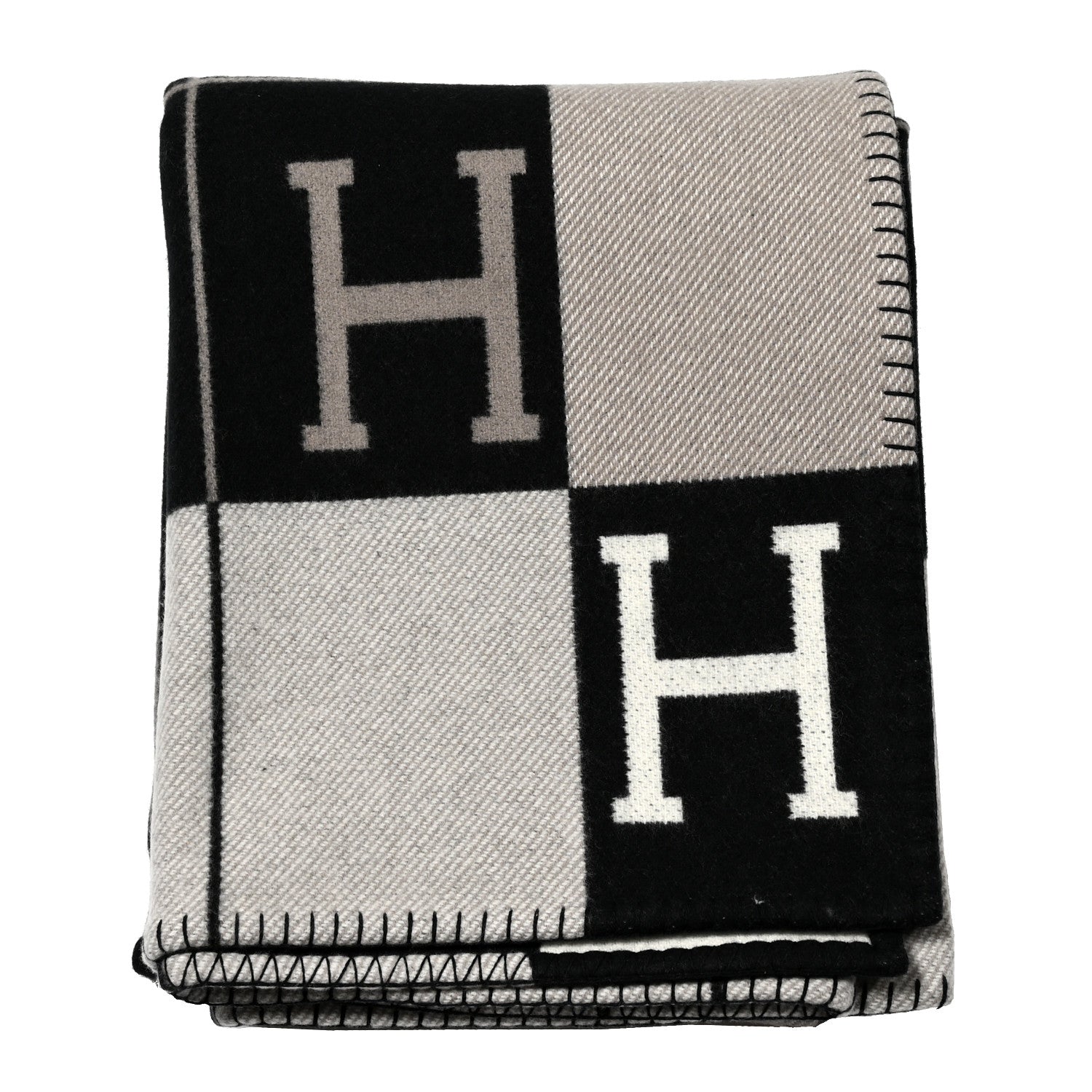 Hermes Wool Cashmere Avalon III Blanket Ecru Black 1 of 3