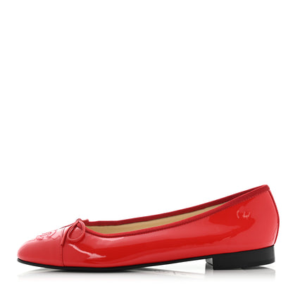 Chanel Patent CC Cap Toe Ballerina Flats 38 Red 1 of 10