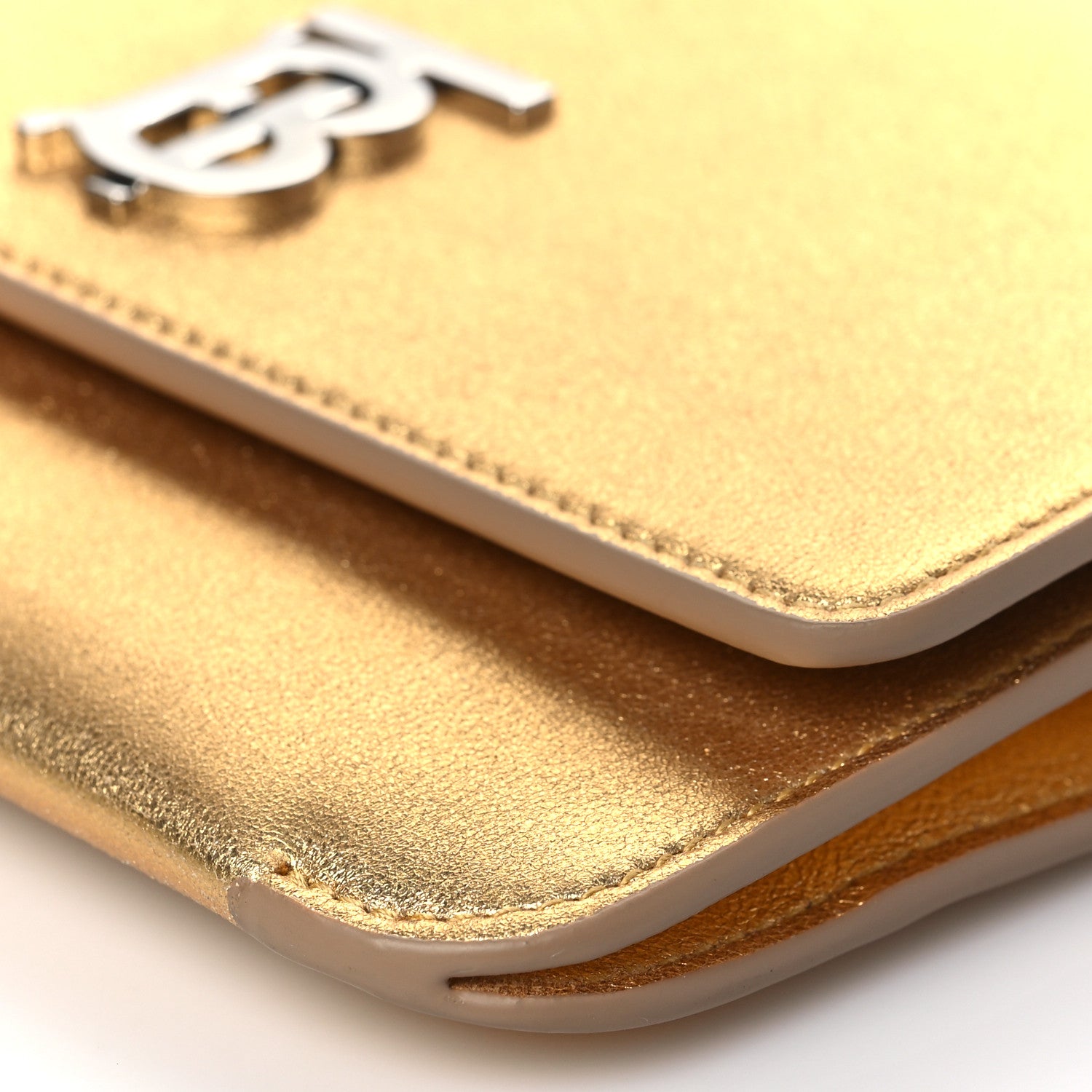Burberry Metallic Calfskin Monogram TB Flat Crossbody Bag Gold 9 of 9
