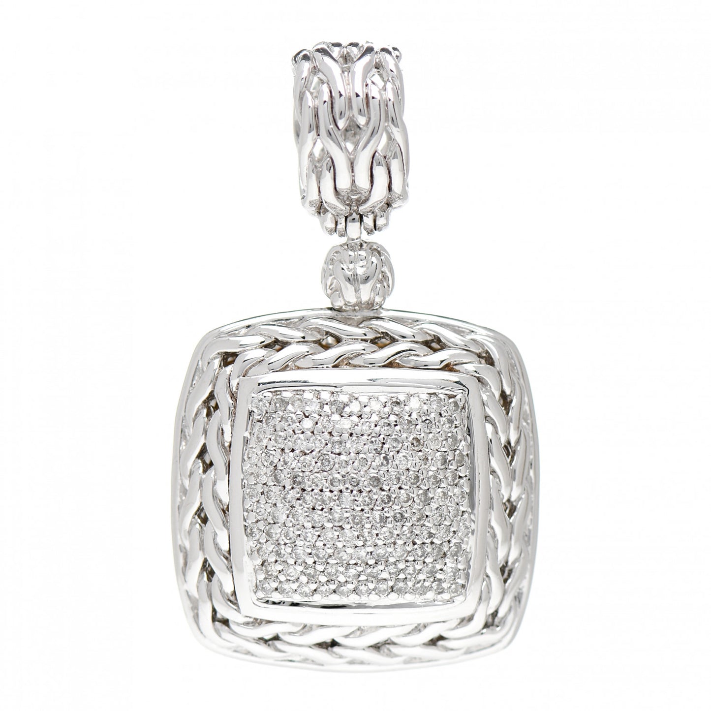 Sterling Silver Diamond 24mm Classic Chain Pave Enhancer Pendant