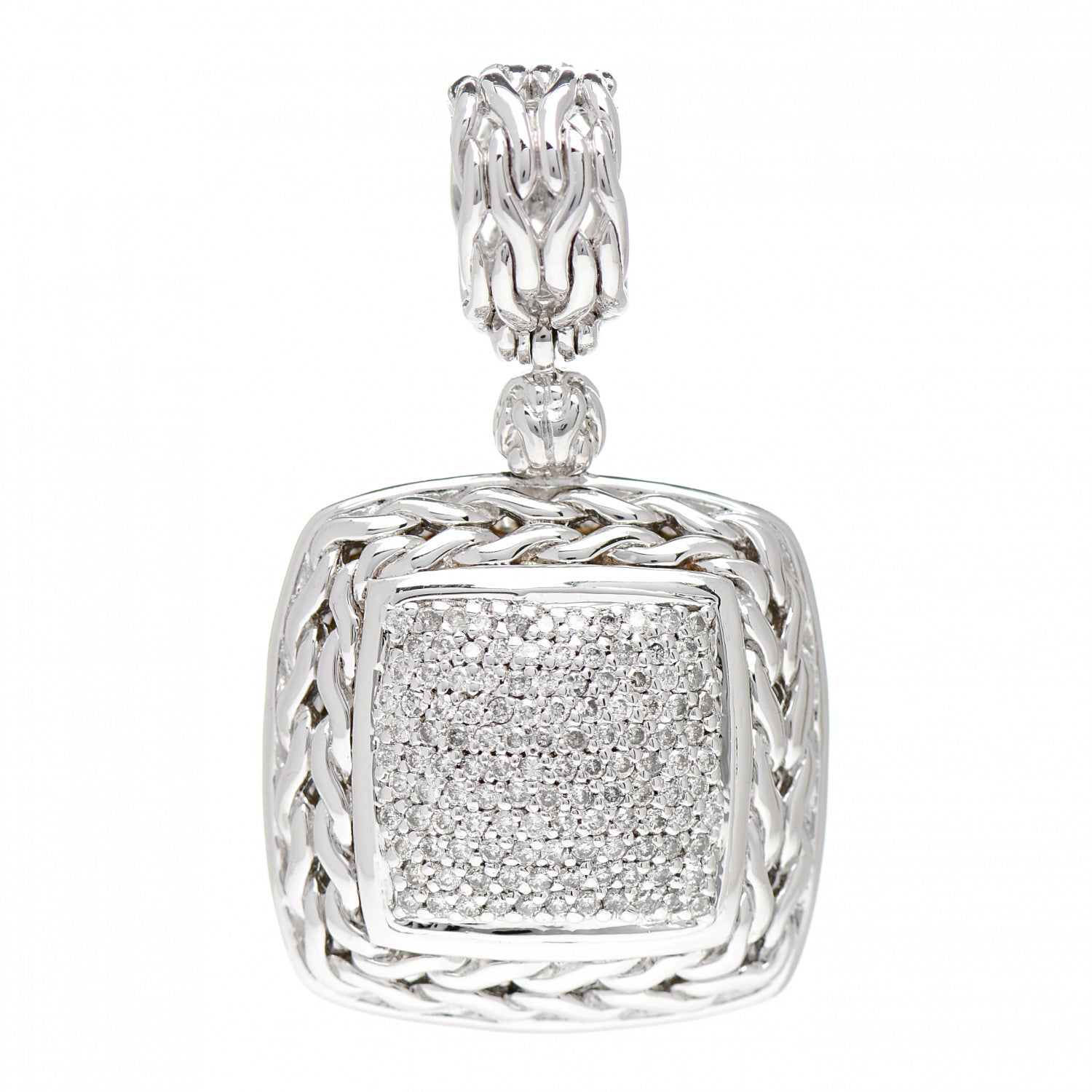 John Hardy Sterling Silver Diamond 24mm Classic Chain Pave Enhancer Pendant 1 of 3