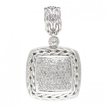John Hardy Sterling Silver Diamond 24mm Classic Chain Pave Enhancer Pendant 1 of 3