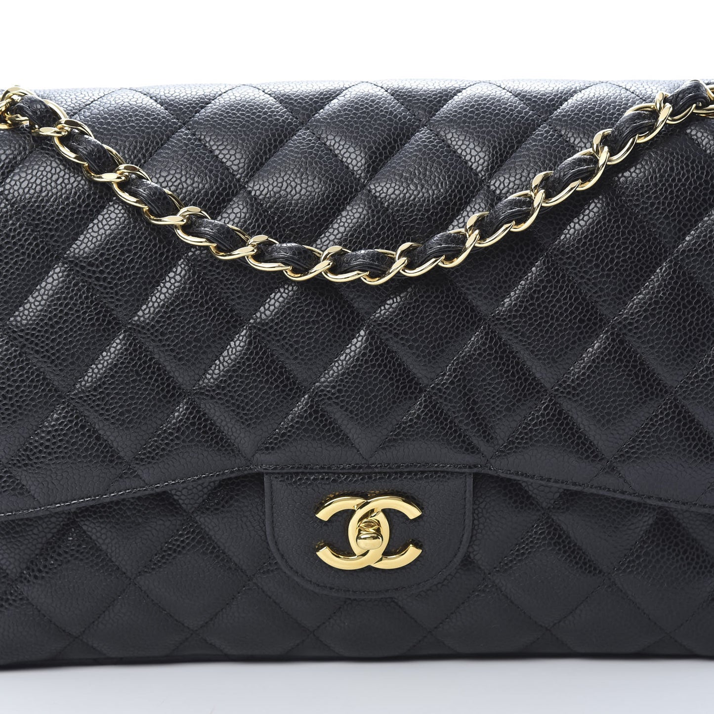 Caviar Quilted Jumbo Double Flap Black