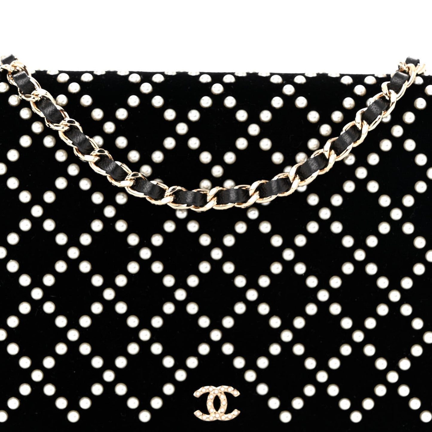 Velvet Pearl Diamond Embellished Wallet On Chain WOC Black