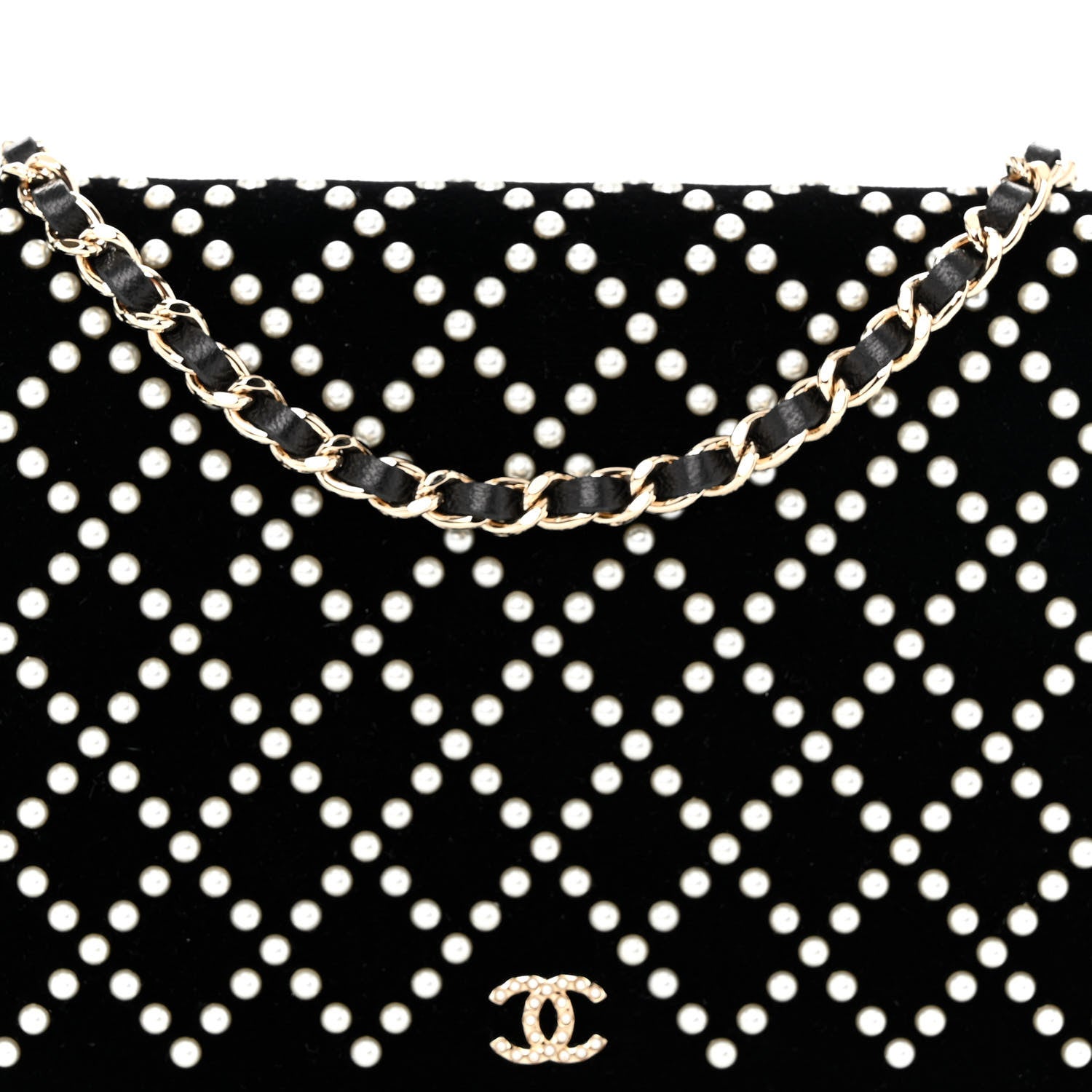 Chanel Velvet Pearl Diamond Embellished Wallet On Chain WOC Black 9 of 13