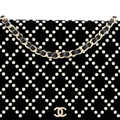 Chanel Velvet Pearl Diamond Embellished Wallet On Chain WOC Black 9 of 13