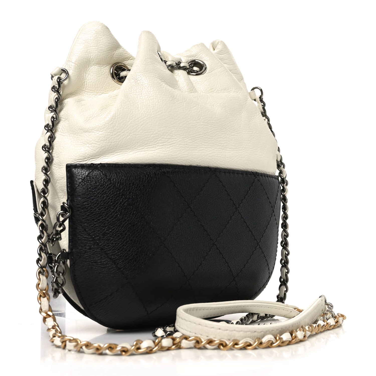 Chanel Aged Calfskin Quilted Small Gabrielle Bucket White Black 3 of 10