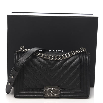 Chanel Caviar Chevron Quilted Medium Boy Flap Black 12 of 12
