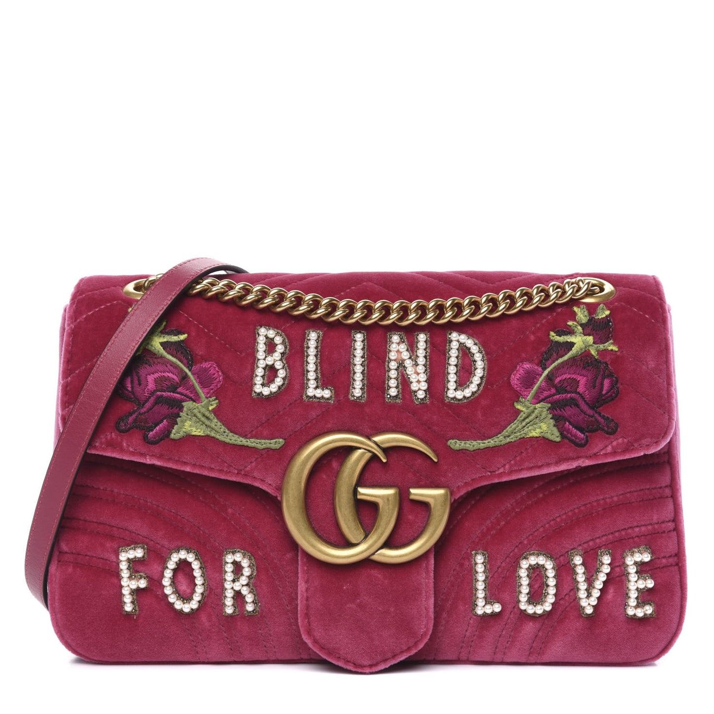 Velvet Matelasse Blind for Love Embroidered Medium GG Marmont Shoulder Bag Light Raspberry Rose Multicolor