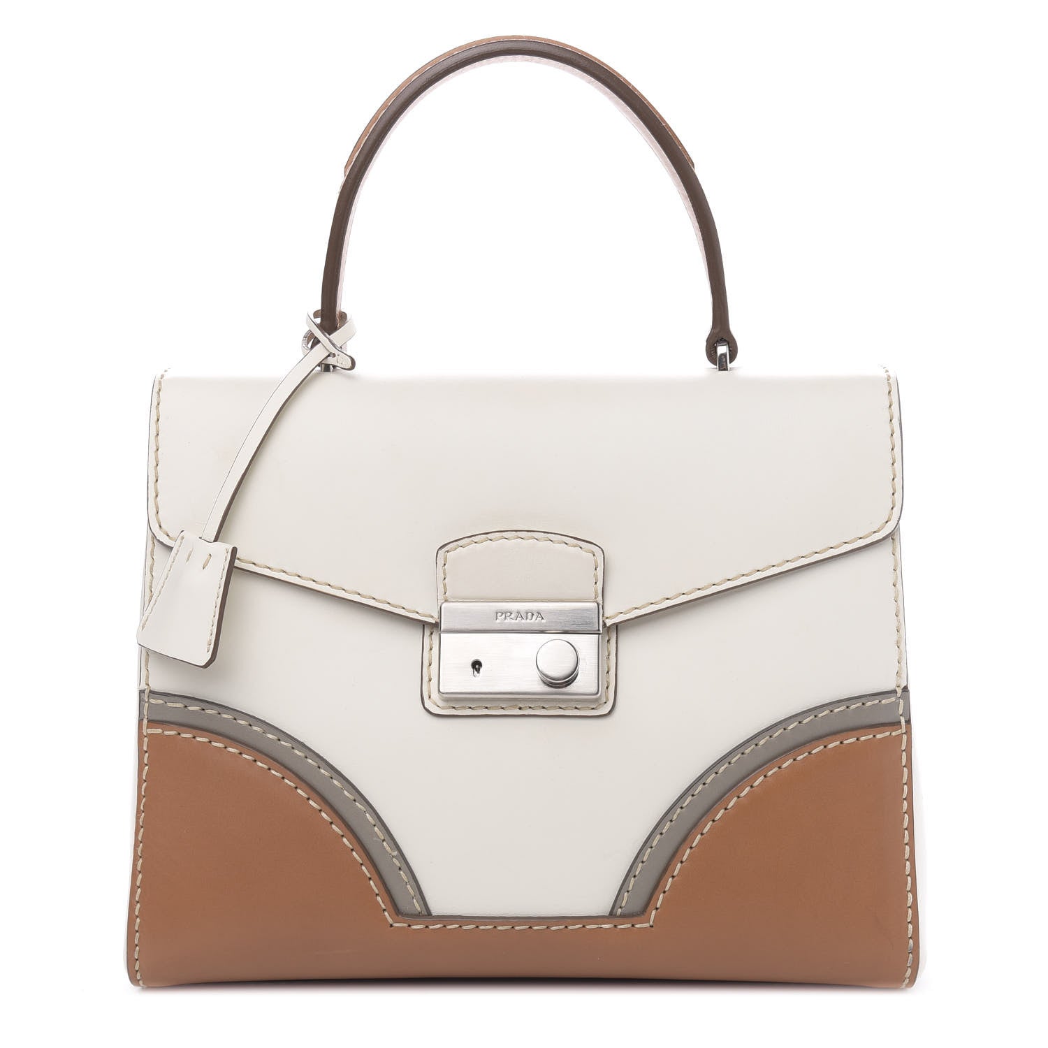 Prada Vitello Tri-Color Sound Top Handle Satchel White Naturale 1 of 13