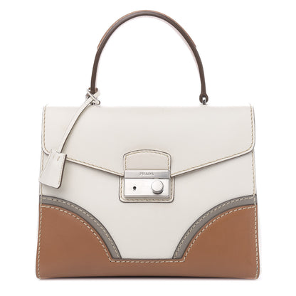 Prada Vitello Tri-Color Sound Top Handle Satchel White Naturale 1 of 13