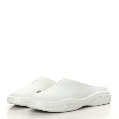 Prada Soft Mellow Rubber Triangle Logo Embossed Mens Mules 45 White 3 of 8