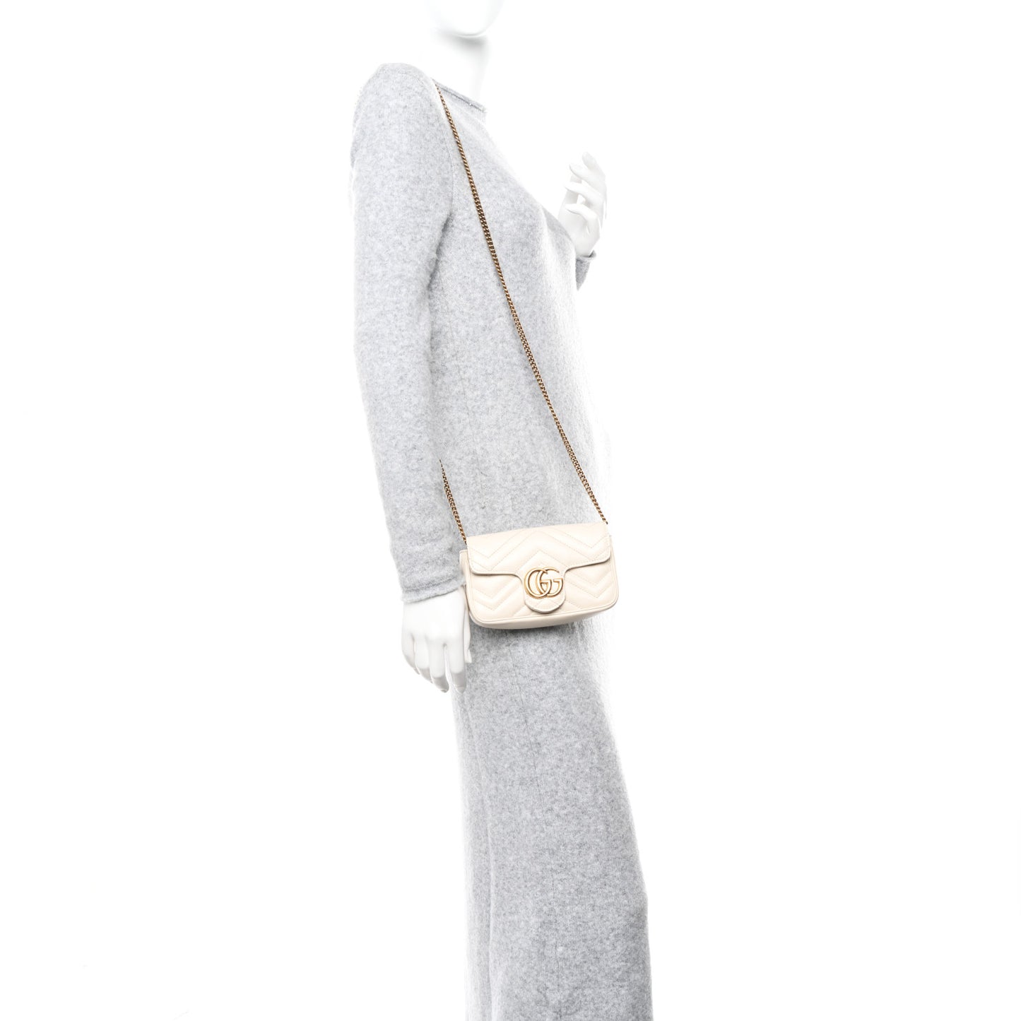 Calfskin Matelasse Super Mini GG Marmont Shoulder Bag White