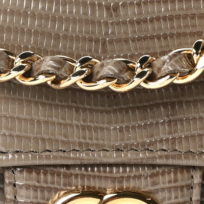 Chanel Calfskin Lizard Embossed Top Handle Long Clutch With Chain Dark Khaki 9 of 12
