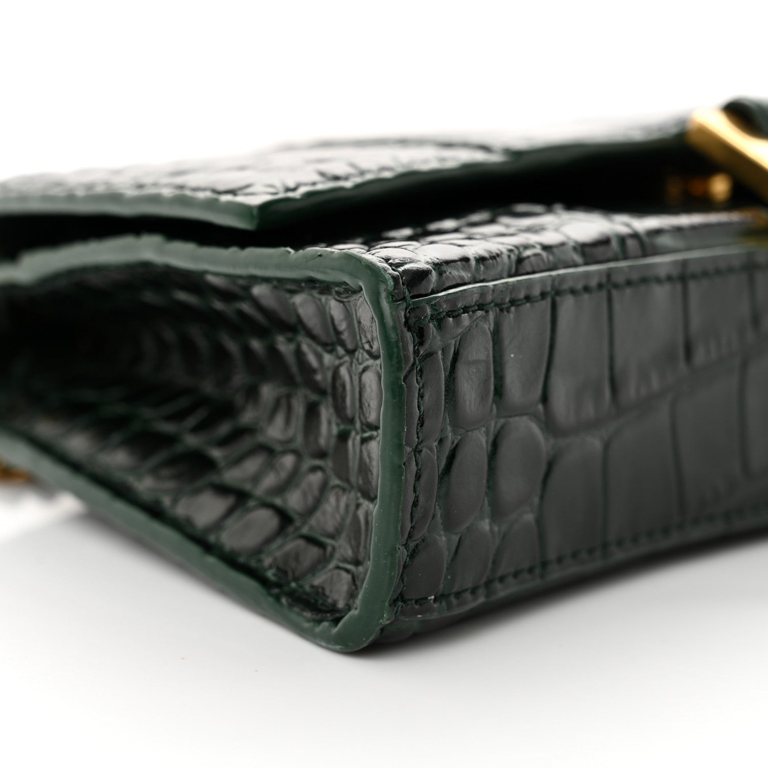 Balenciaga Shiny Calfskin Crocodile Embossed Hourglass Chain Bag Forest Green 9 of 13
