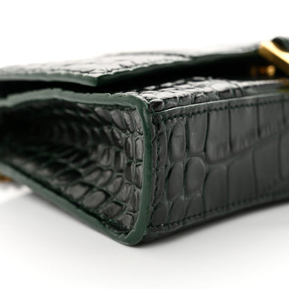 Balenciaga Shiny Calfskin Crocodile Embossed Hourglass Chain Bag Forest Green 9 of 13