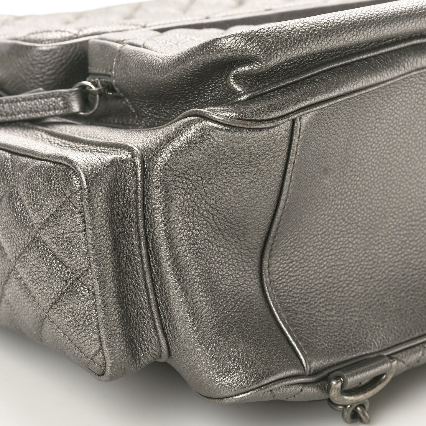 Metallic Grained Calfskin Quilted Large Casual Rock Backpack Charcoal