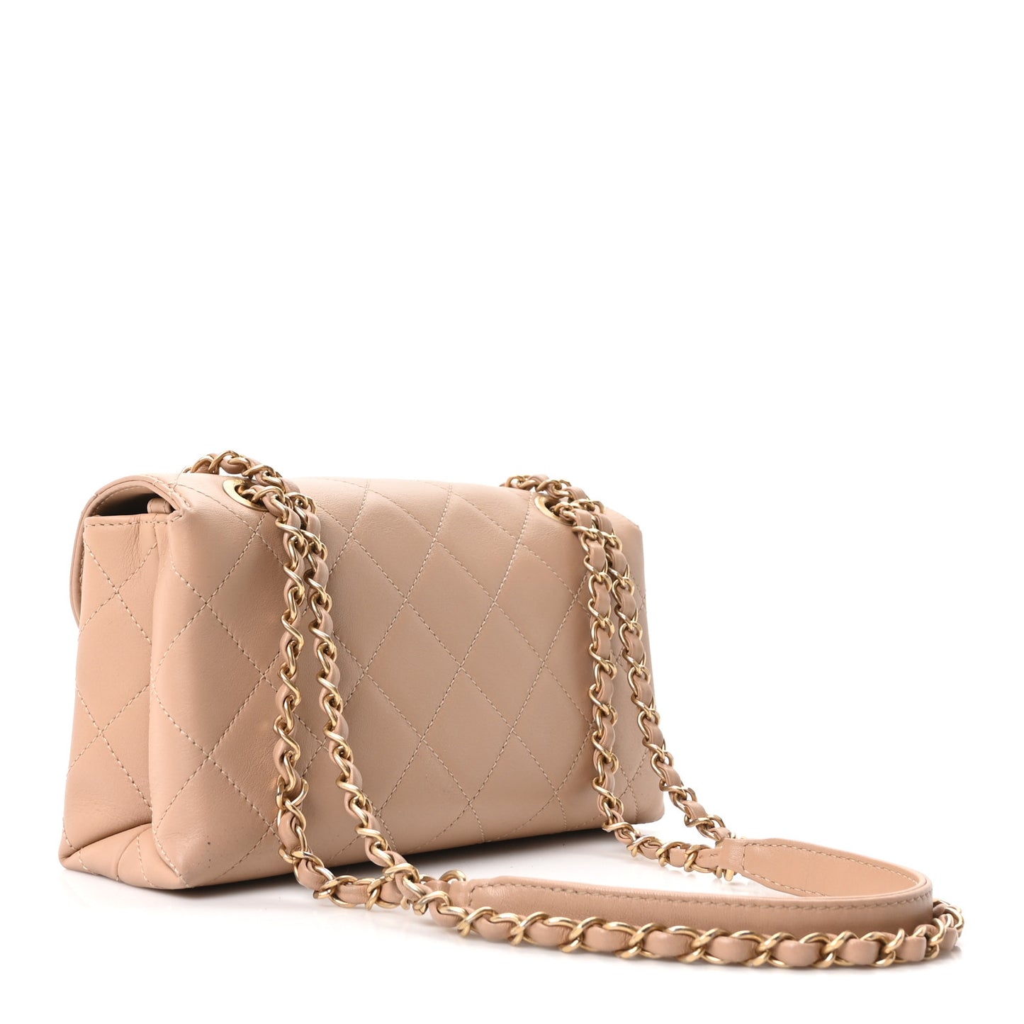 Calfskin Quilted Small Enchained Flap Beige