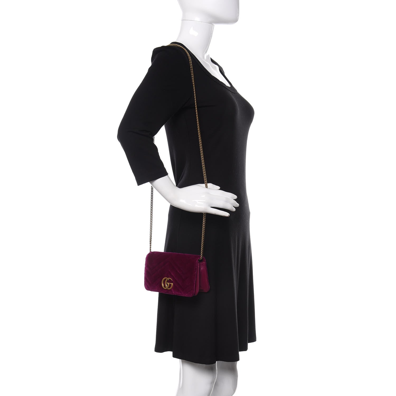 Gucci Velvet Matelasse GG Marmont Mini Bag Fuchsia Violet Cyclamen 2 of 12