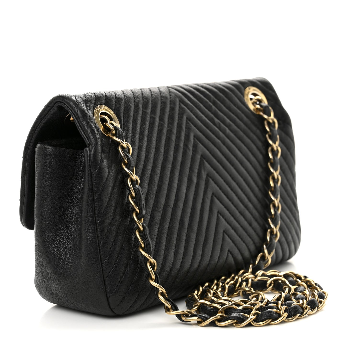 Calfskin Surpique Chevron Small Flap Black