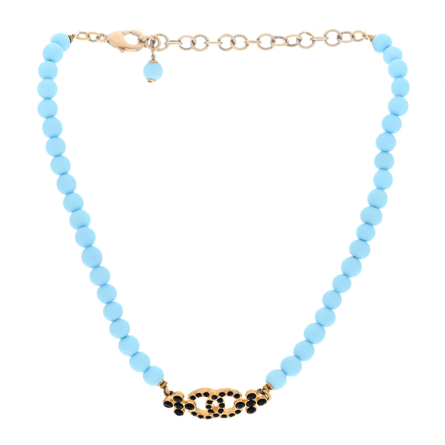Crystal Bead CC Choker Necklace Turquoise Gold