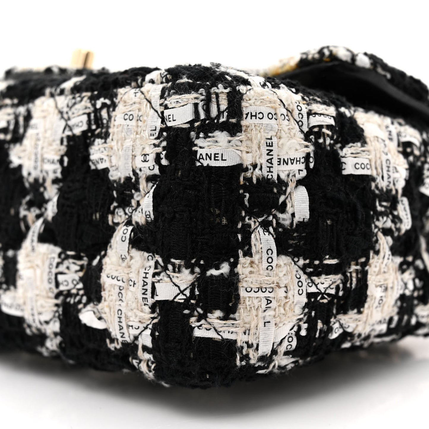 Tweed Quilted Mini Rectangular Flap Black Ecru White