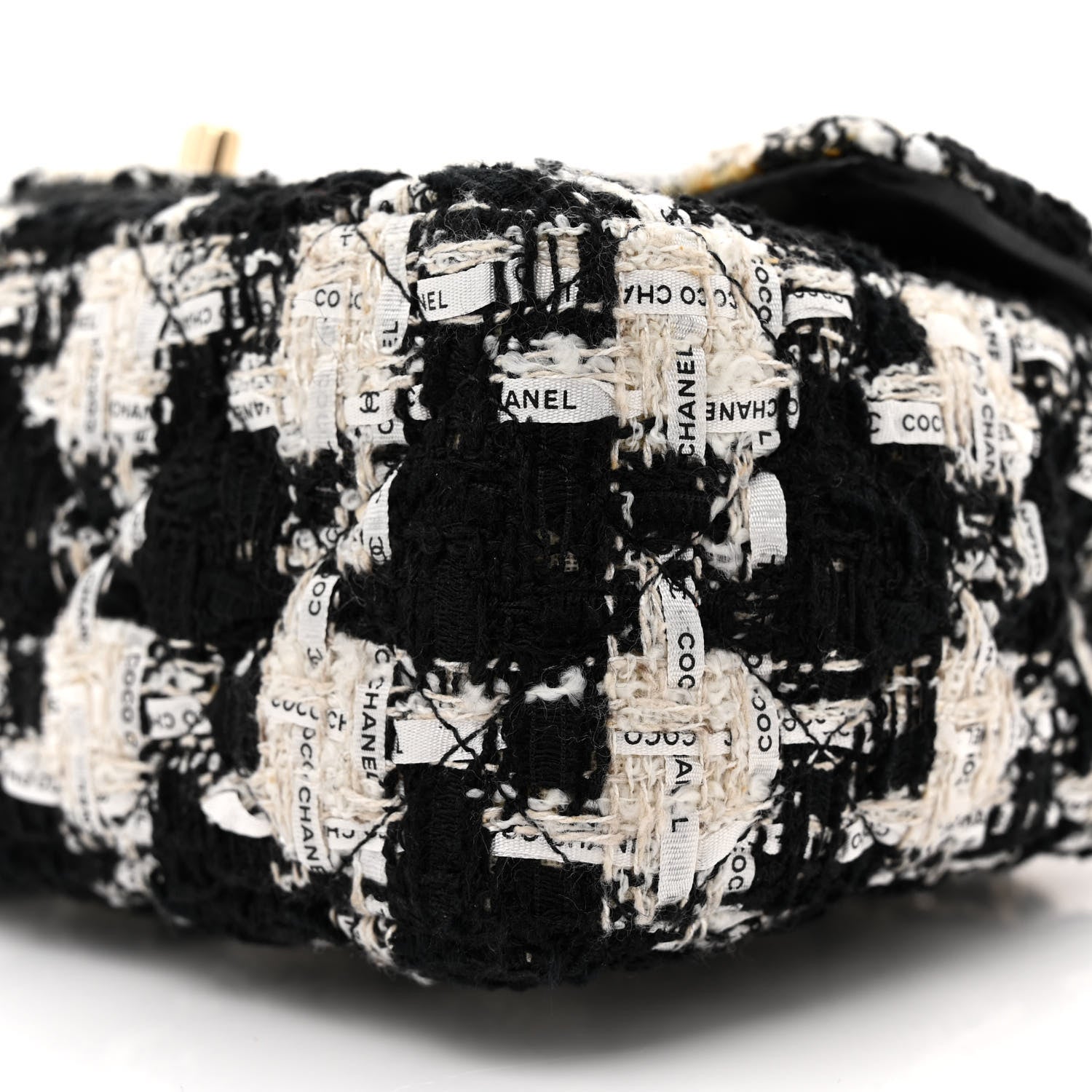 Chanel Tweed Quilted Mini Rectangular Flap Black Ecru White 10 of 11