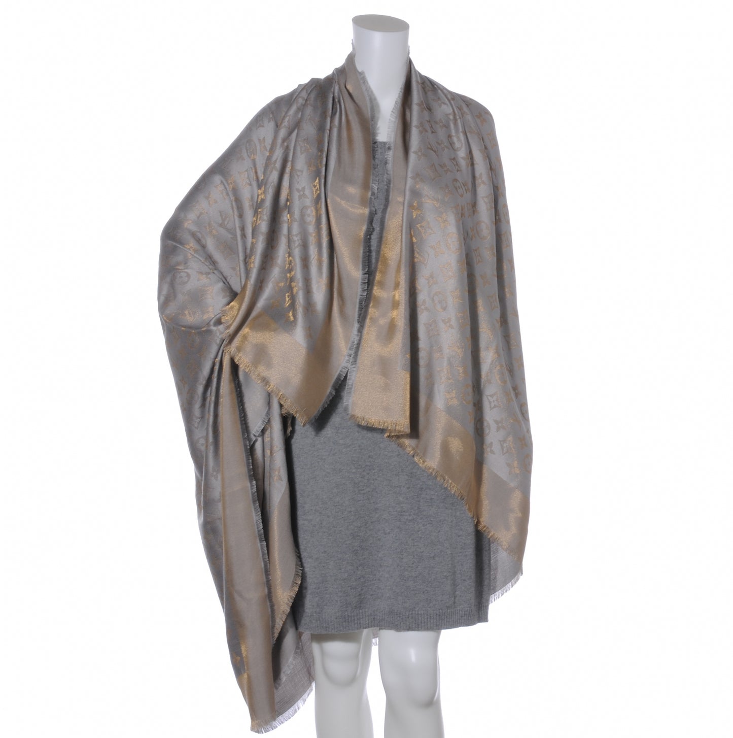 Silk Lurex Wool Monogram Shine Pearl Grey