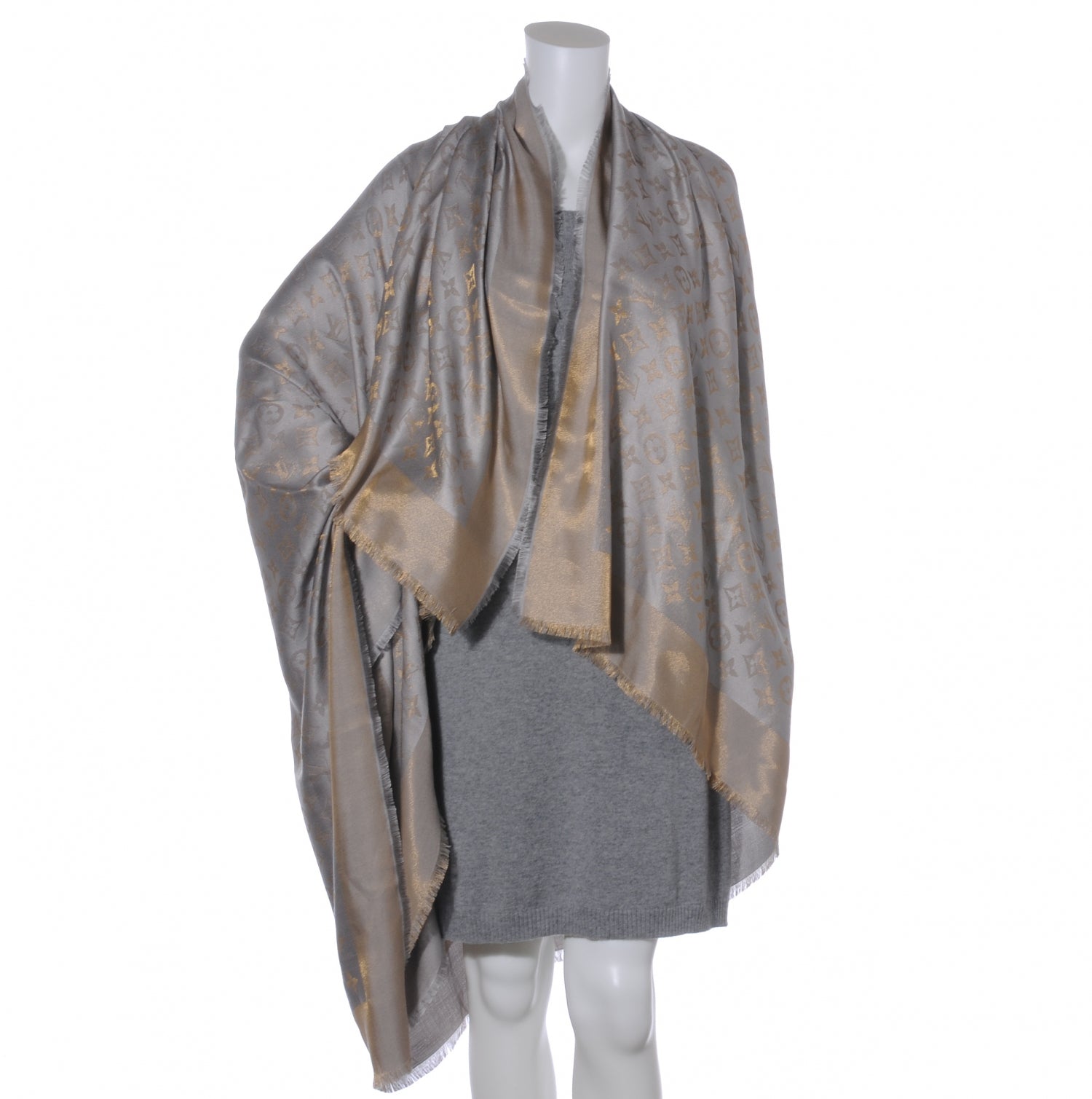 Louis Vuitton Silk Lurex Wool Monogram Shine Pearl Grey 3 of 6